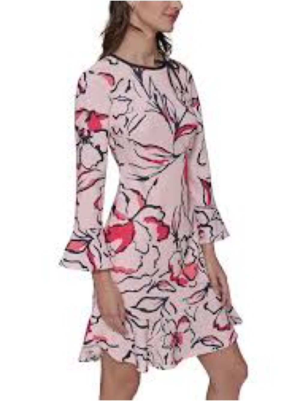 Karl Lagerfeld Pink Floral Long-Sleeve A-Line Dress